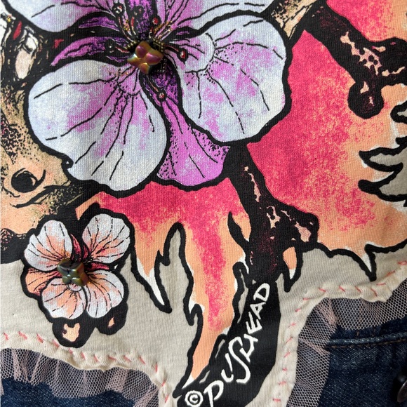 Customized Metallica Rockstar Blue Denim Jean Jacket with Skull Floral Design XL - Picture 7 of 14